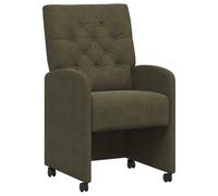 QJBSAVVA Lot de 2 Chaises de Salle à Manger avec roulettes Pivotantes Fauteuils de Table Ergonomiques en Simili Daim avec Accoudoirs Rembourrés Vert Armée pour Cuisine et Salon