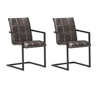 QJBSAVVA Lot de 2 chaises de salle à manger, en cuir véritable, gris, avec effet usé, 51 x 56 x 91 cm, confortables et robustes, pour cuisine et salon