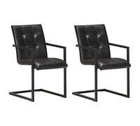 QJBSAVVA Lot de 2 chaises de salle à manger en cuir véritable noir avec rembourrage et cadre en acier - 51 x 56 x 91 cm - Chaises confortables pour cuisine et salon