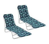 QJBSAVVA Lot de 2 chaises longues de plage pliantes avec motif feuilles 55 x 182 x 24 cm Dossier réglable et tissu Oxford de qualité supérieure pour jardin, plage et camping
