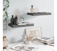 QJBSAVVA Lot de 2 étagères flottantes modernes en MDF nid d'abeille - Gris brillant - Montage invisible - Forte capacité de charge - Pour salon, salle de bain et cuisine