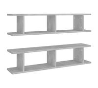 QJBSAVVA Lot de 2 étagères murales en bois solide, gris béton, 90 x 18 x 20 cm, design cubique moderne avec fixation invisible, bibliothèque étroite pour salon, chambre à coucher, couloir