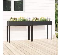 QJBSAVVA Lot de 2 jardinières surélevées en acier galvanisé, anthracite, pour jardin, balcon et terrasse, 100,5 x 40,5 x 90 cm, robustes et résistantes aux intempéries, avec tube de support