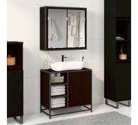 QJBSAVVA Lot de 2 meubles de salle de bain - Chêne noir - 65 x 33 x 60 cm - Montage mural - Armoire à miroir et lavabo - Design moderne - Résistant à l'humidité - Pour petites et grandes salles de