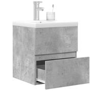 QJBSAVVA Lot de 2 meubles de salle de bain en bois gris béton blanc 41 x 38,5 x 45 cm avec lavabo en céramique montage mural espace de rangement pour petite salle de bain et WC d'invités