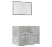 QJBSAVVA Lot de 2 meubles de salle de bain en gris béton, meuble sous lavabo de 60 cm avec miroir mural assorti, ensemble de meubles de salle de bain modernes en bois pour espace de rangement dans la