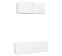 QJBSAVVA Lot de 2 meubles TV muraux en bois blanc - 100 x 30 x 30 cm et 80 x 30 x 30 cm - Meuble TV moderne pour salon, chambre à coucher et bureau