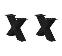 QJBSAVVA Lot de 2 Pieds de Table Basse en X en Acier Thermolaqué Noir, 60 x 30-31 cm, Pieds de Table en Métal Robuste avec Patins Niveleurs Réglables et Vis de Fixation