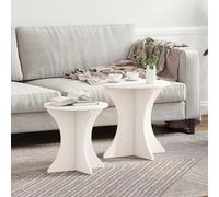 QJBSAVVA Lot de 2 tables basses en pin massif blanc 46 x 46 x 47 cm Table de salon rustique avec forme ronde et construction stable