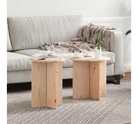 QJBSAVVA Lot de 2 tables basses en pin massif naturel - Design rond - 41,5 x 41,5 x 41 cm - Pour salon - Charme rustique et construction stable