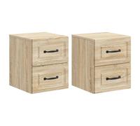 QJBSAVVA Lot de 2 tables de chevet murales en chêne Sonoma - 34,5 x 33 x 40 cm - Console de chevet flottante avec 2 tiroirs en bois - Armoire suspendue peu encombrante pour chambre à coucher et