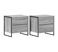 QJBSAVVA Lot de 2 tables de chevet Sonoma grises - 50 x 39,5 x 50 cm - Table d'appoint industrielle en bois avec tiroir et pieds en métal - Console de chevet moderne pour chambre à coucher