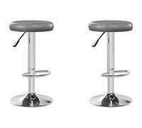 QJBSAVVA Lot de 2 tabourets de bar gris - Hauteur réglable en cuir synthétique et acier chromé - Tabouret de comptoir rotatif à 360° avec repose-pieds pour cuisine, bar et salle à manger