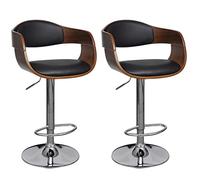 QJBSAVVA Lot de 2 tabourets de bar réglables en hauteur, design moderne en bois de buisson et cuir synthétique, tabourets de comptoir avec dossier et repose-pieds pour îlot de cuisine et bar, noir et