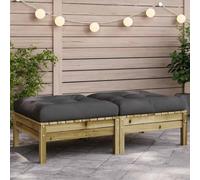 QJBSAVVA Lot de 2 tabourets de jardin avec coussin en pin imprégné - 63 x 63 x 28,5 cm - Design à lattes - Ottoman d'extérieur confortable et robuste - Modulaire pour balcon, terrasse et petits