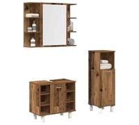 QJBSAVVA Lot de 3 armoires de salle de bain, aspect bois vieilli et acrylique, avec miroir, commode et élégante, pour salle de bain, WC et couloir