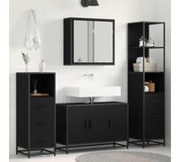 QJBSAVVA Lot de 3 armoires de salle de bain - Chêne noir - 90 x 33 x 60 cm - Surface en bois avec miroir et meuble sous-lavabo - Design moderne pour petites toilettes d'invités et salle de bain loft