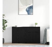 QJBSAVVA Lot de 3 buffets - Noir - Aspect chêne - 69,5 x 34 x 180 cm - Étagère sur pied avec 4 portes et tiroir - Design moderne - Capacité de charge massive - Pour salon, cuisine, couloir