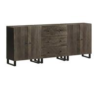 QJBSAVVA Lot de 3 buffets noirs 60 x 33 x 75 cm, commode en bois massif de mangue, buffet rustique avec pieds en métal, armoire d'appoint industrielle pour salon et couloir, 3 pièces