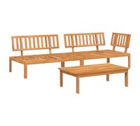 QJBSAVVA Lot de 3 canapés de jardin en palettes en bois d'acacia massif, ensemble de salon modulaire avec table de jardin, canapé d'angle et canapé central pour terrasse et cour, assise 120 x 80 cm