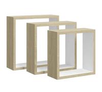 QJBSAVVA Lot de 3 Étagères Murales Cubiques, Étagères Flottantes en MDF avec Système de Montage Invisible pour Salon ou Bureau, Design Moderne Blanc et Chêne Sonoma, 30cm 27cm 24cm