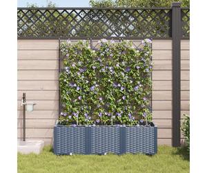 QJBSAVVA Lot de 3 jardinières surélevées avec système d'irrigation et treillis - Gris - Rectangulaires - Pour jardin, balcon, terrasse - 120 x 40 x 142 cm - Matériau résistant aux intempéries