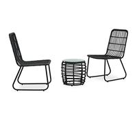 QJBSAVVA Lot de 3 meubles de bistrot en polyrotin noir avec table en verre de 41,5 cm et 2 chaises de 90 cm de hauteur - Peu encombrant - Pour petits balcons, terrasses et jardins