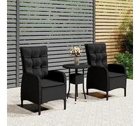 QJBSAVVA Lot de 3 meubles de jardin bistro en polyrotin noir, 60 x 75 cm, table en verre trempé, chaises à ressort à gaz, résistant aux intempéries, peu encombrant, balcon/terrasse