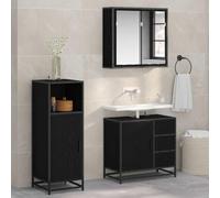 QJBSAVVA Lot de 3 meubles de salle de bain - Chêne noir - 65 x 33 x 60 cm - Avec miroir - Meuble bas - Meuble haut - Peu encombrant - Meuble de salle de bain moderne pour petites salles de bain et WC