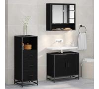 QJBSAVVA Lot de 3 meubles de salle de bain - Chêne noir - 65 x 33 x 60 cm - Matériau du bois avec pieds en métal - Design moderne - Grand espace de rangement - Montage mural pour petite salle de bain