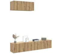 QJBSAVVA Lot de 3 meubles TV en bois de chêne artisanal, avec grand espace de rangement et montage mural pour le salon