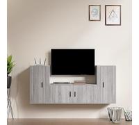 QJBSAVVA Lot de 3 meubles TV muraux en bois Sonoma - Gris - 100 x 40 cm, 2 x 40 x 80 cm - Design moderne - Espace de rangement pour salon, couloir et bureau