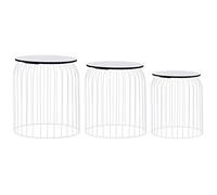 QJBSAVVA Lot de 3 Tables Basses Blanches, Tables d'Appoint Style Industriel avec Paniers de Rangement, Bouts de Canapé Gigognes en Métal et MDF pour Salon et Chambre, Design Vintage et Polyvalent