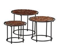 QJBSAVVA Lot de 3 tables gigognes en bois massif recyclé - Table d'appoint d'extérieur avec plateau stable - Différentes tailles - 55, 50, 42 cm - Pour salon, jardin, camping