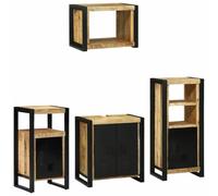 QJBSAVVA Lot de 4 armoires de salle de bain en bois de manguier massif - Marron - Style industriel - 55 x 35 x 60 cm - Espace de rangement pratique pour salle de bain, WC et couloir