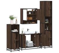 QJBSAVVA Lot de 4 armoires de salle de bain, marron, aspect chêne, métal, miroir, lavabo, haut et bas, organisateur pour salle de bain