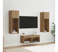 QJBSAVVA Lot de 4 armoires murales - Chêne noir - 40 x 30 x 30 cm - Avec éclairage LED - Meuble de salon moderne - Meuble TV pour salon et chambre à coucher