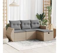 QJBSAVVA Lot de 4 canapés de jardin en polyrotin beige 71 x 62 cm avec espace de rangement & tabourets, pour balcon, terrasse