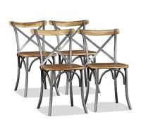 QJBSAVVA Lot de 4 chaises de salle à manger en bois de manguier massif et acier avec dossier croisé - Design industriel - Robuste et confortable - Pour salon, cuisine et restaurant