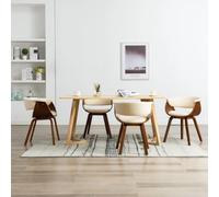 QJBSAVVA Lot de 4 chaises de salle à manger en cuir synthétique et bois bug - Crème - Design moderne avec grand confort d'assise - Pour salle à manger, cuisine et salon