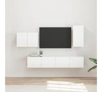 QJBSAVVA Lot de 4 étagères murales en bois blanc brillant - 78,5 x 31 x 29,5 cm - Meuble bas mural avec 7 portes battantes - Buffet peu encombrant pour salon, chambre à coucher, couloir