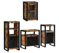 QJBSAVVA Lot de 4 meubles de salle de bain multicolores en bois massif recyclé 55 x 35 x 60 cm avec accents métalliques Design moderne et beaucoup d'espace de rangement pour petites et grandes salles