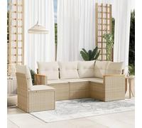 QJBSAVVA Lot de 5 canapés de jardin en polyrotin beige 55 x 55 cm Assise avec espace de rangement robuste Mobilier d'extérieur modulaire pour balcon, terrasse, meubles de jardin, petites surfaces