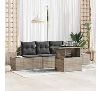 QJBSAVVA Lot de 5 canapés de jardin en polyrotin - Gris - 100 x 55 x 73 cm - Résistant aux intempéries - Mobilier de salon modulaire avec table en verre et coussins - Design moderne et robuste - Pour