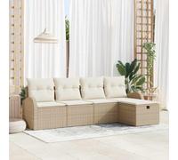 QJBSAVVA Lot de 5 canapés de jardin, en polyrotin, modulables, avec espace de rangement et coussins résistants aux intempéries, robustes, pour terrasse, balcon, 234 x 117 x 85 cm, beige crème