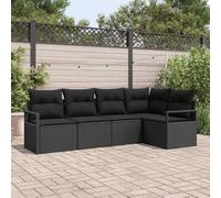 QJBSAVVA Lot de 5 canapés de jardin, noirs, 232 x 122 x 85 cm, salon d'extérieur modulaire avec espace de rangement, en polyrotin résistant aux intempéries, pour jardin, terrasse, balcon