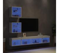 QJBSAVVA Lot de 5 meubles muraux bas pour TV - Blanc - Avec éclairage LED RVB - En bois - Pour salon, chambre à coucher, bureau - 100, 40, 30 cm - Design moderne - Peu encombrant