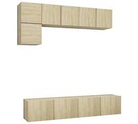 QJBSAVVA Lot de 5 meubles TV en chêne Sonoma - Montage mural - 60/80 cm de large - Meuble bas moderne en bois avec grand espace de rangement - Pour salon, chambre à coucher, couloir
