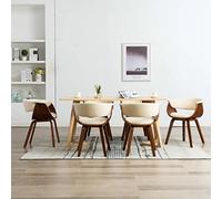 QJBSAVVA Lot de 6 chaises de salle à manger en bois bug et cuir synthétique, marron crème, design moderne avec grand confort d'assise, pour cuisine, salon et salle à manger