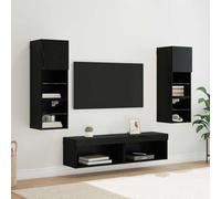 QJBSAVVA Lot de 6 étagères murales en chêne noir - 60 kg maximum - Étagère LED moderne pour salon, couloir, chambre à coucher - 30 x 28,5 x 30 cm - Matériau du bois